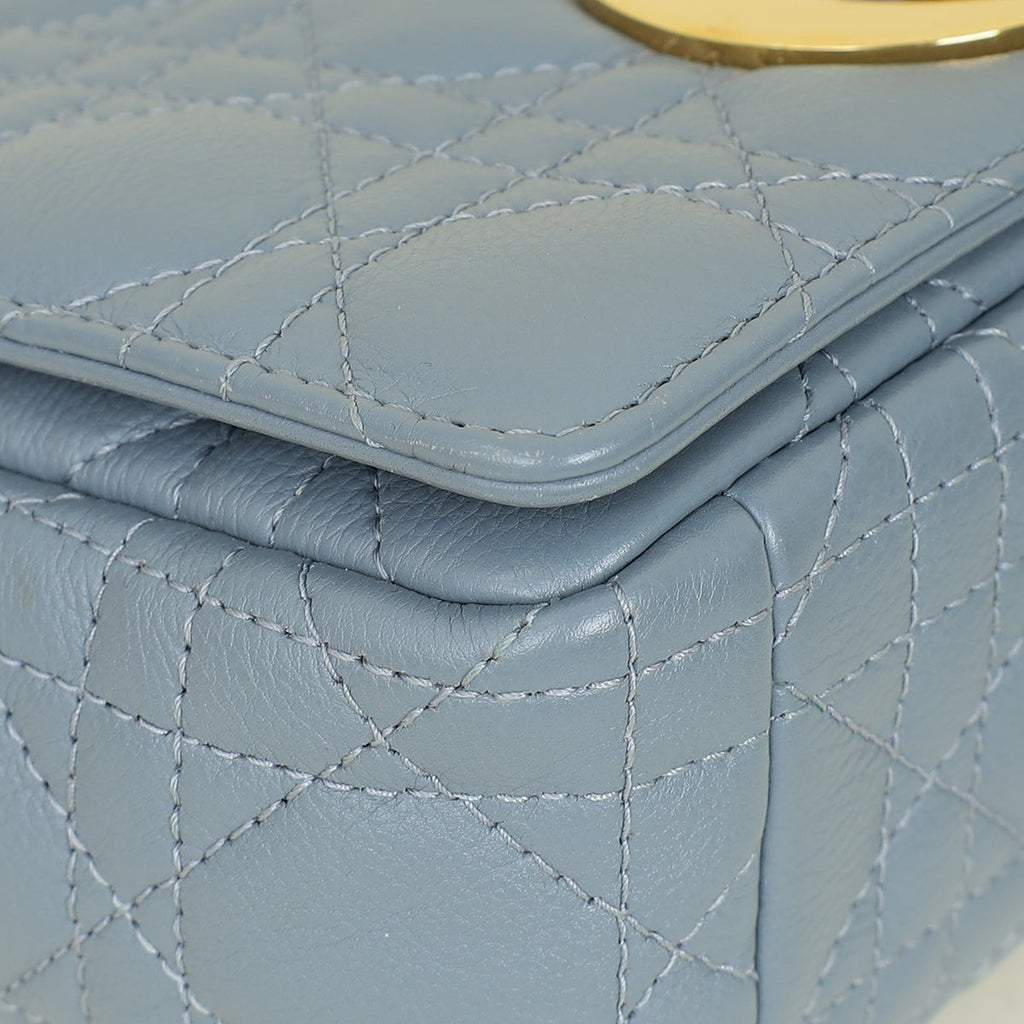 Christian Dior Blue Grey Caro Cannage Small Flap Bag
