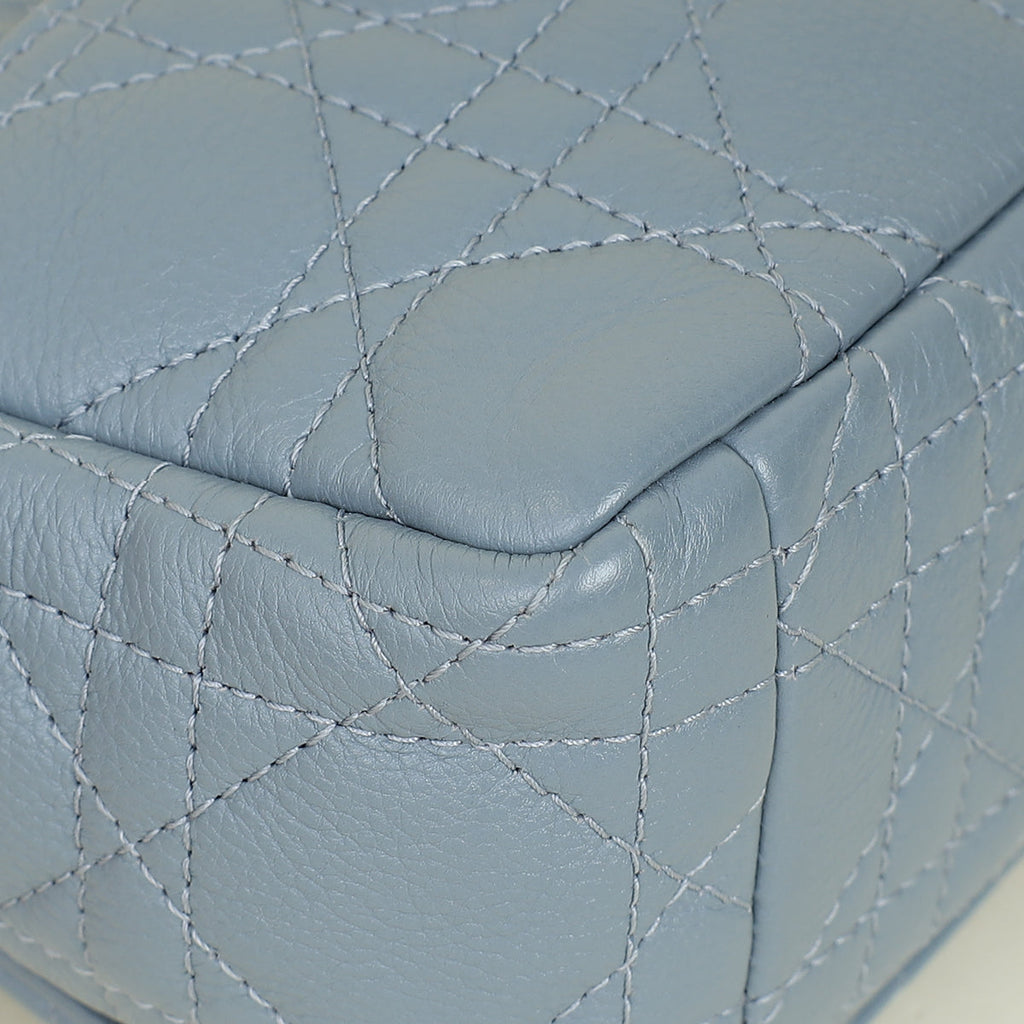 Christian Dior Blue Grey Caro Cannage Small Flap Bag