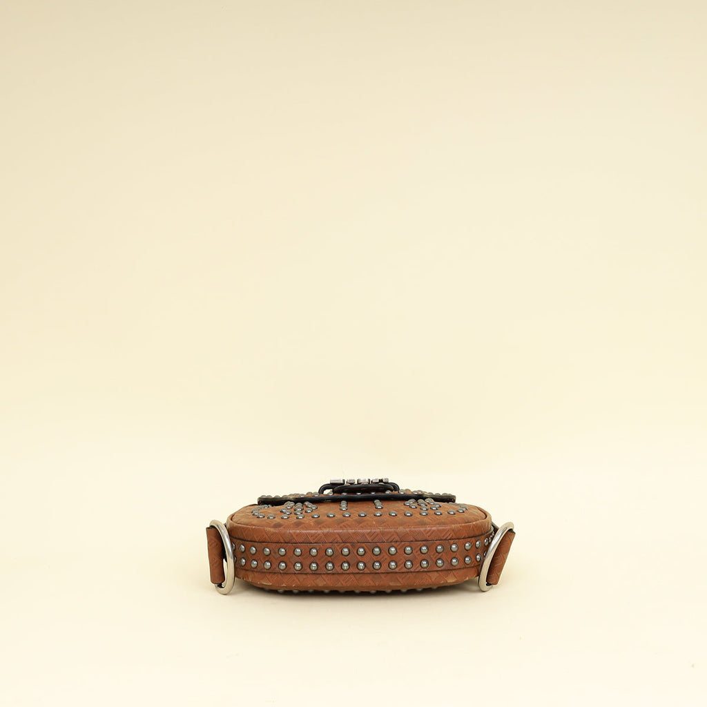 Christian Dior Brown Cannage Embossed Studded D-Fence Saddle Bag