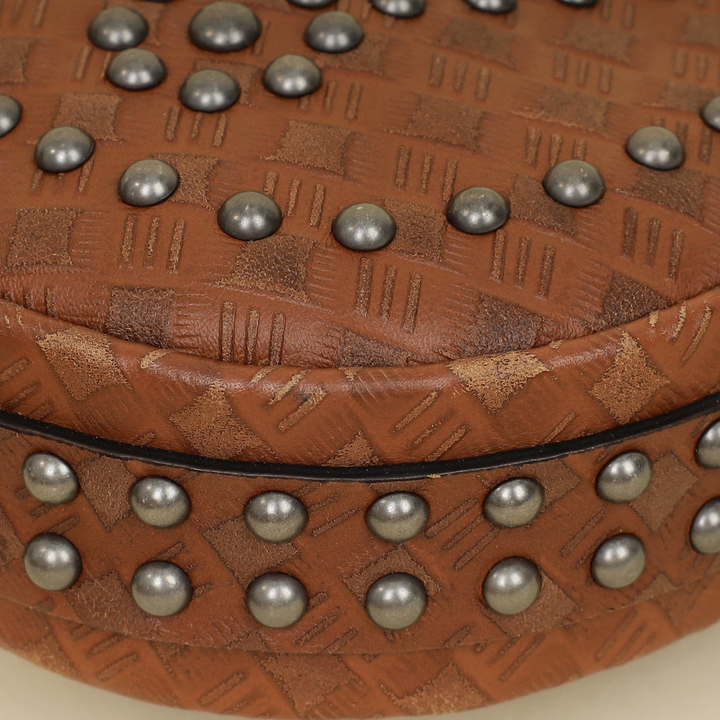 Christian Dior Brown Cannage Embossed Studded D-Fence Saddle Bag