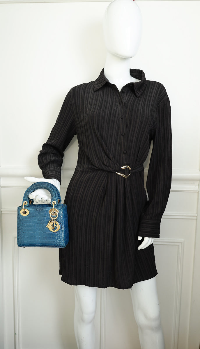 Christian Dior Blue Alligator Mini Lady Dior Bag