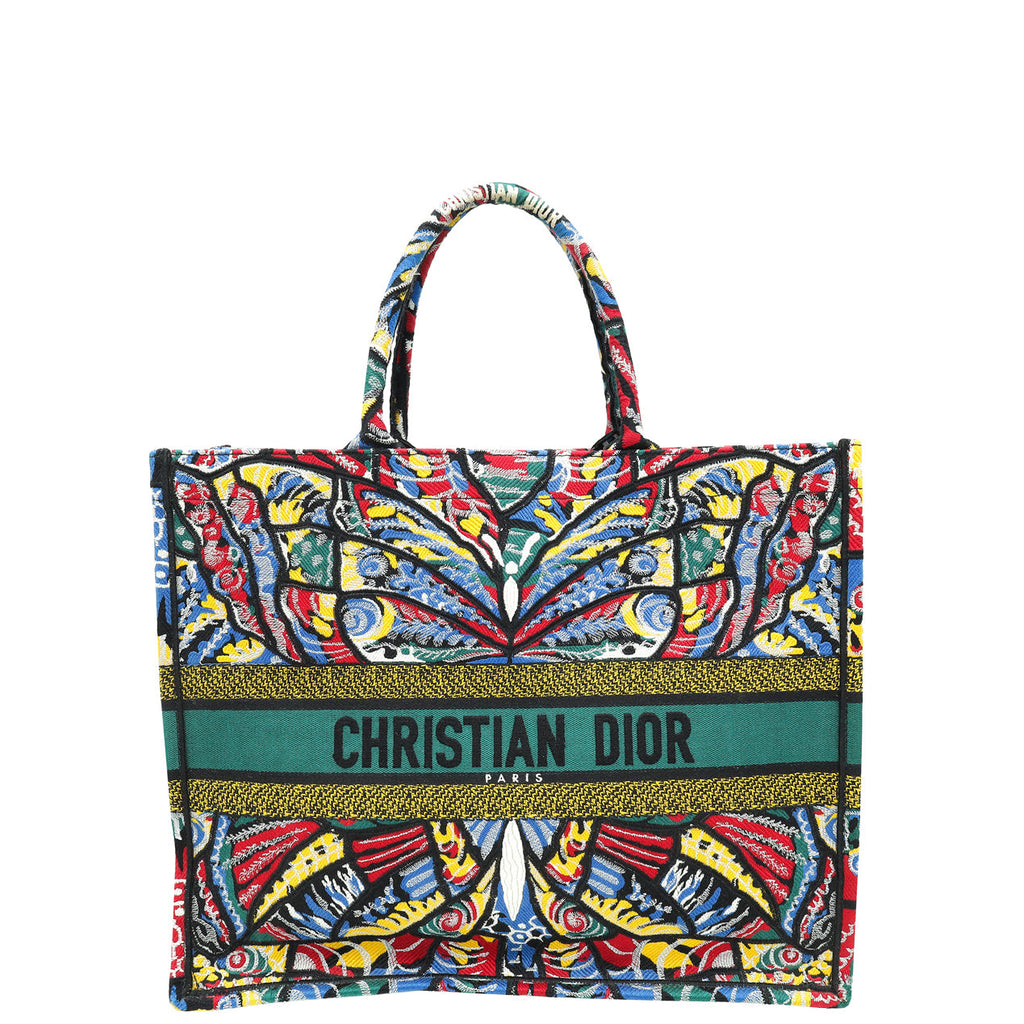 Christian Dior Multicolor Book Tote Butterfly Embroidered Large Bag