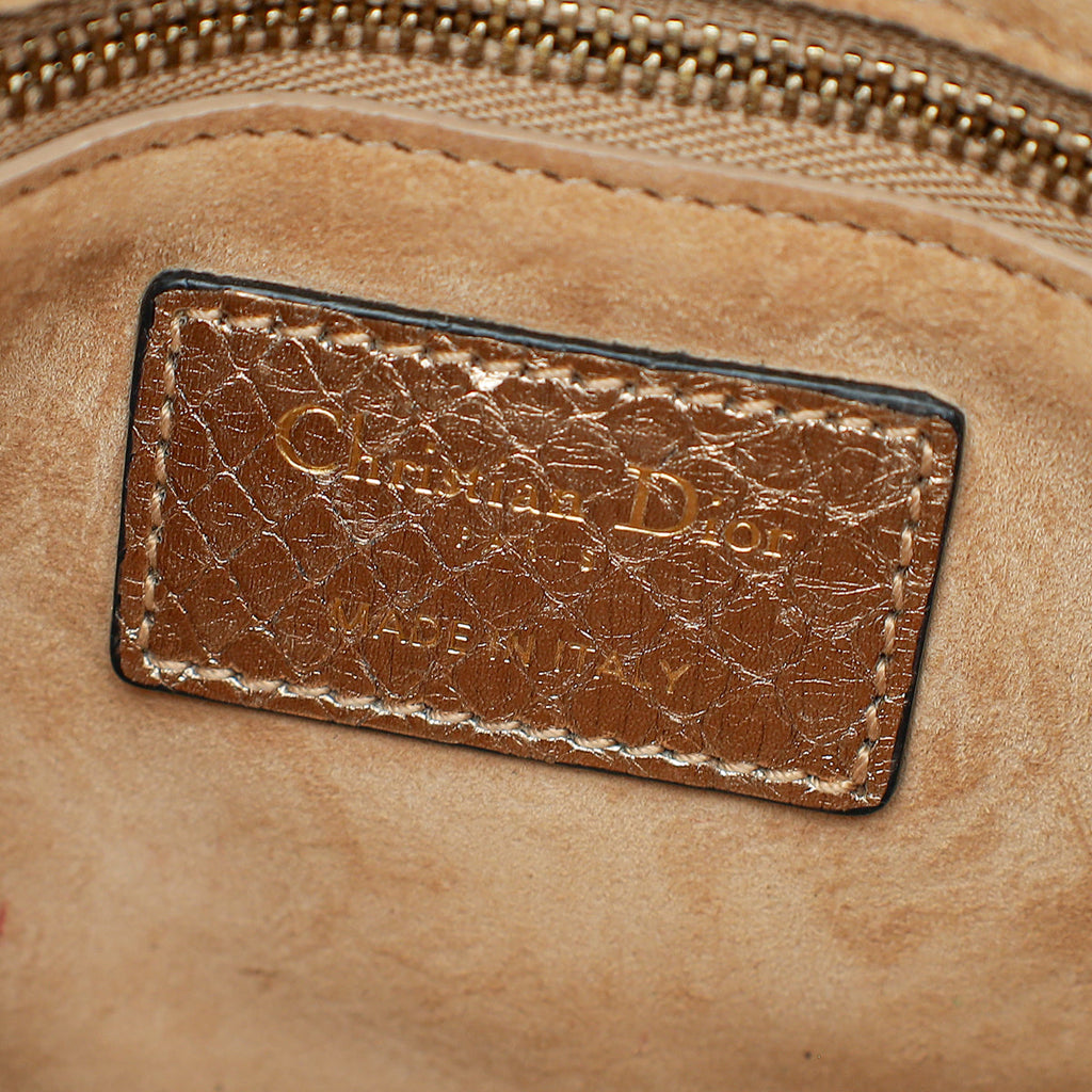 Christian Dior Metallic Rose Gold Python Lady Dior Cannage Supple Mini Bag