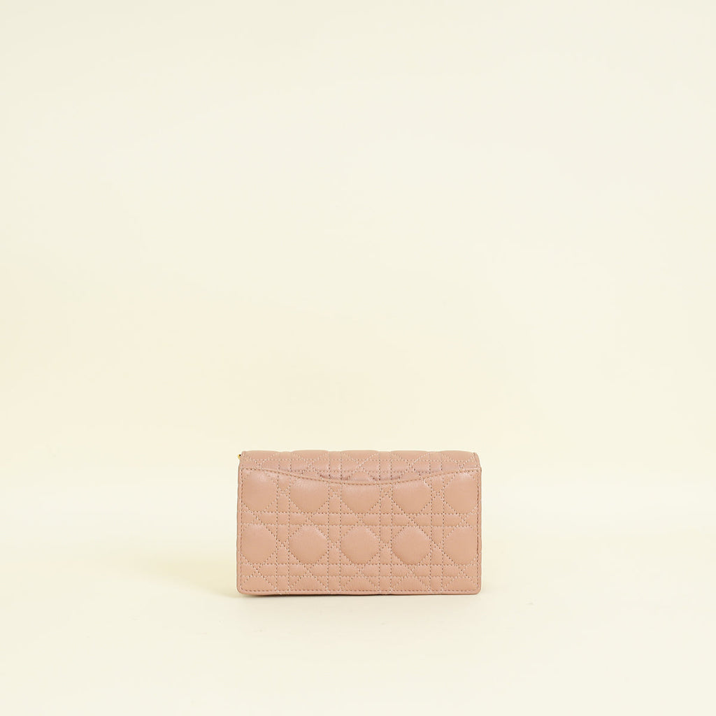 Christian Dior Rose De Vents Caro Cannage Pouch With Chain