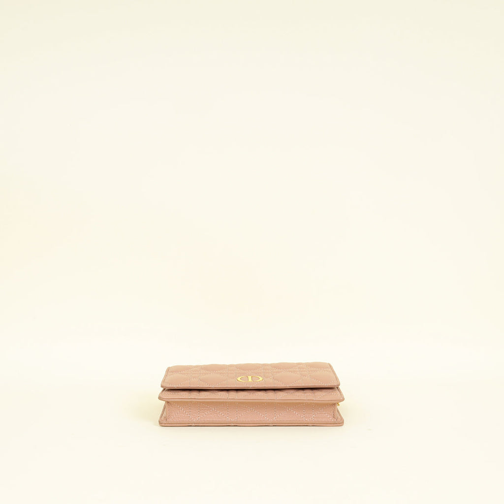Christian Dior Rose De Vents Caro Cannage Pouch With Chain