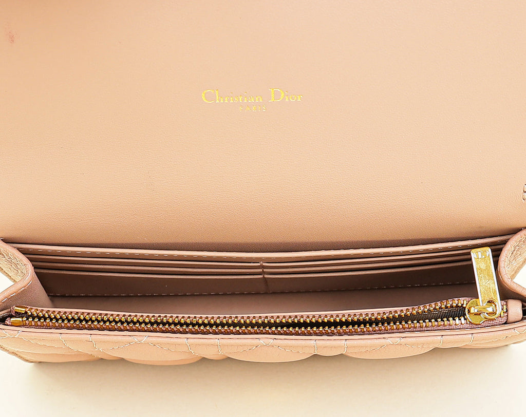 Christian Dior Rose De Vents Caro Cannage Pouch With Chain