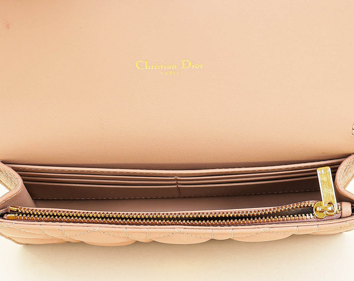 Christian Dior Rose De Vents Caro Cannage Pouch With Chain