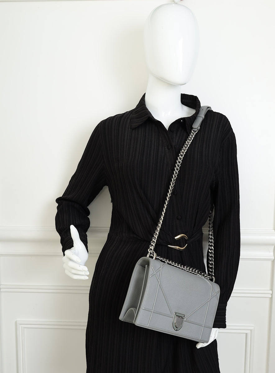 Christian Dior Gray Diorama Flap Medium Shoulder Bag