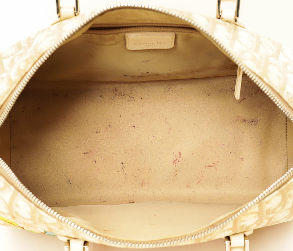 Christian Dior Beige Oblique Floral Boston Bag