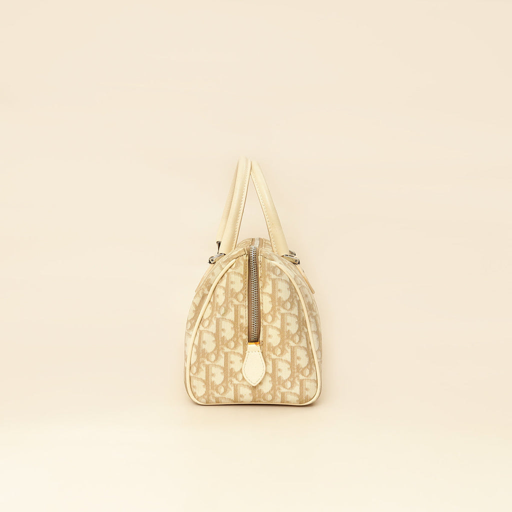 Christian Dior Beige Oblique Floral Boston Bag
