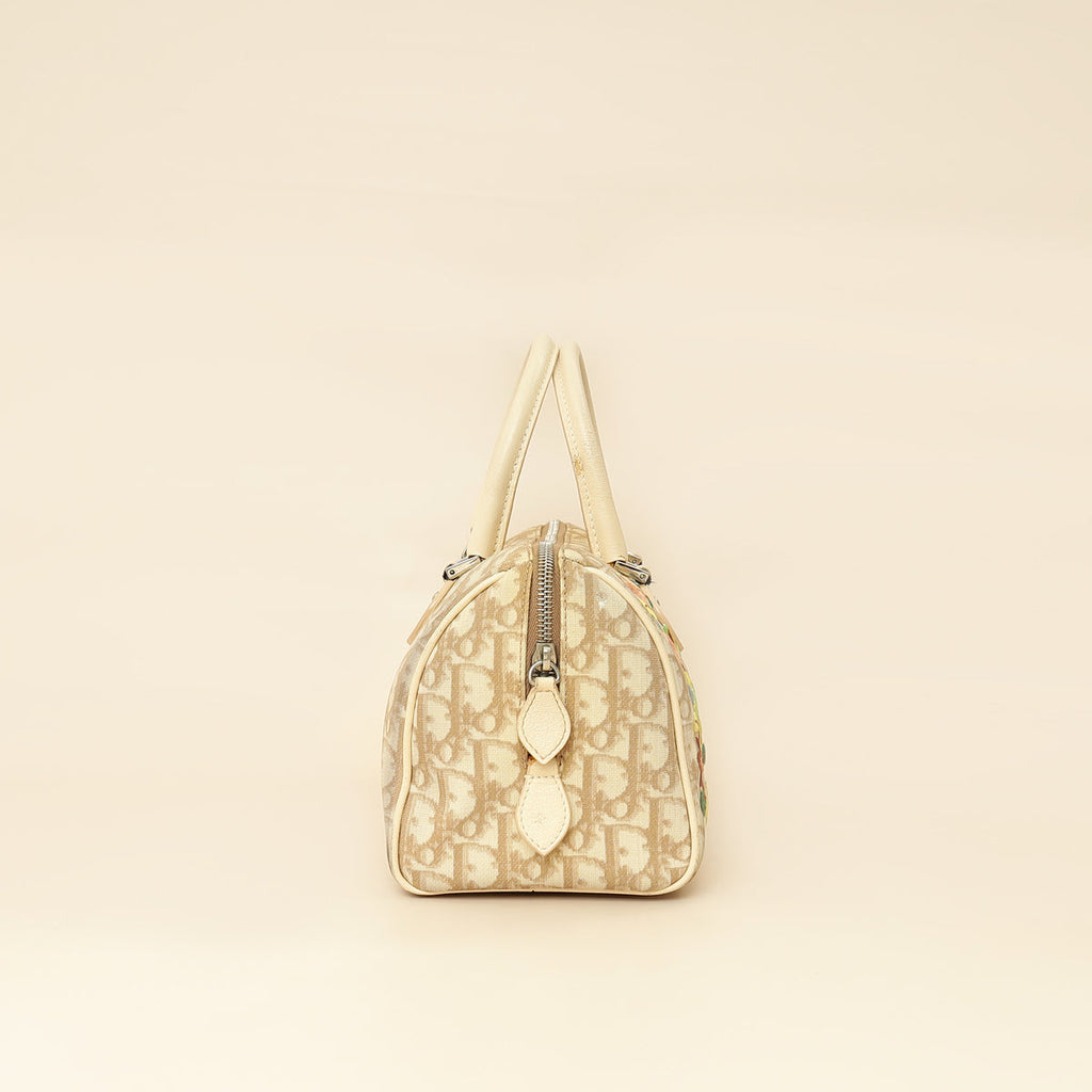 Christian Dior Beige Oblique Floral Boston Bag