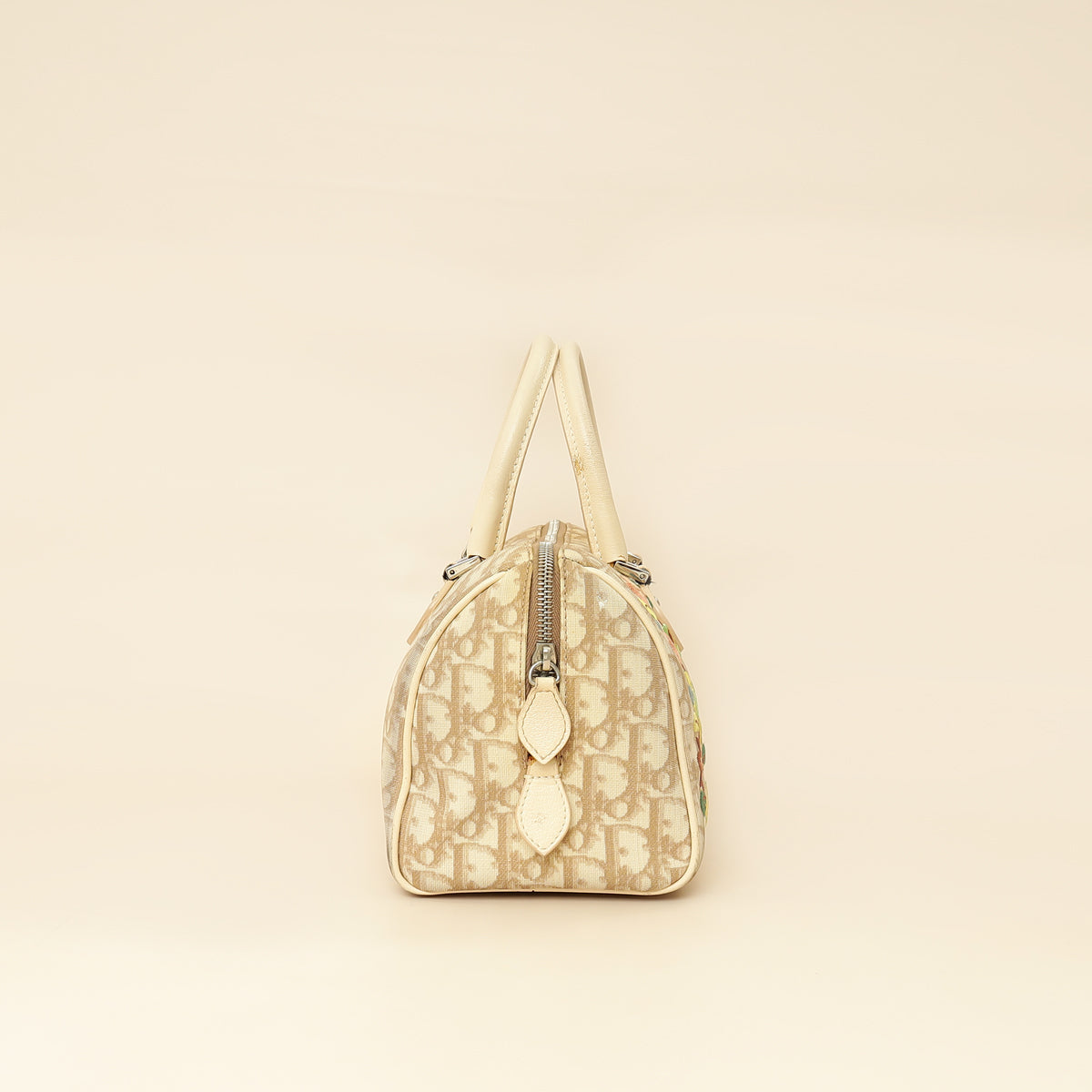 Christian Dior Beige Oblique Floral Boston Bag