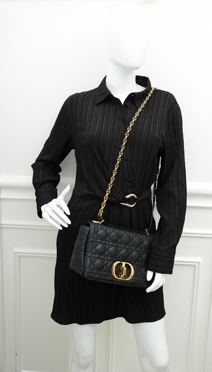 Christian Dior Black Supple Cannage Caro Medium Bag