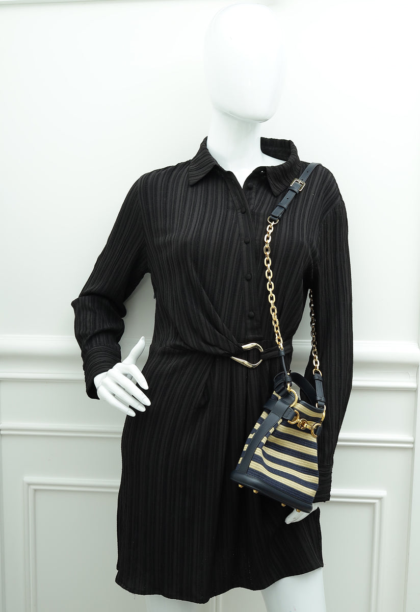 Christian Dior Bicolor Raffia C'est Chain Small Bucket Bag