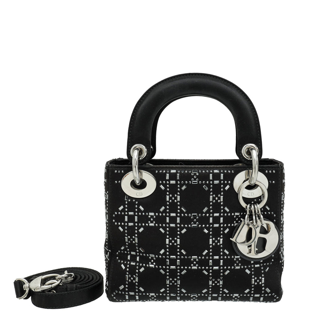 Christian Dior Black Lady Dior Cannage Satin Strass Mini Bag