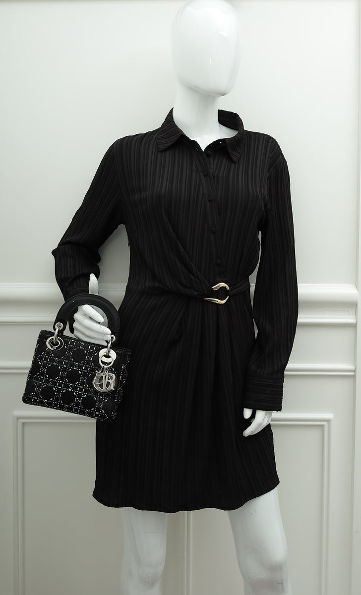 Christian Dior Black Lady Dior Cannage Satin Strass Mini Bag