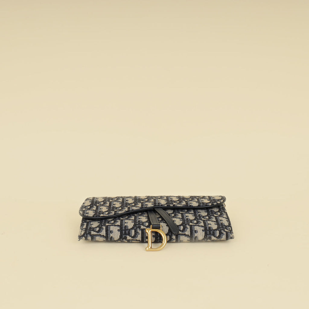 Christian Dior Blue Oblique Saddle Wallet on Chain