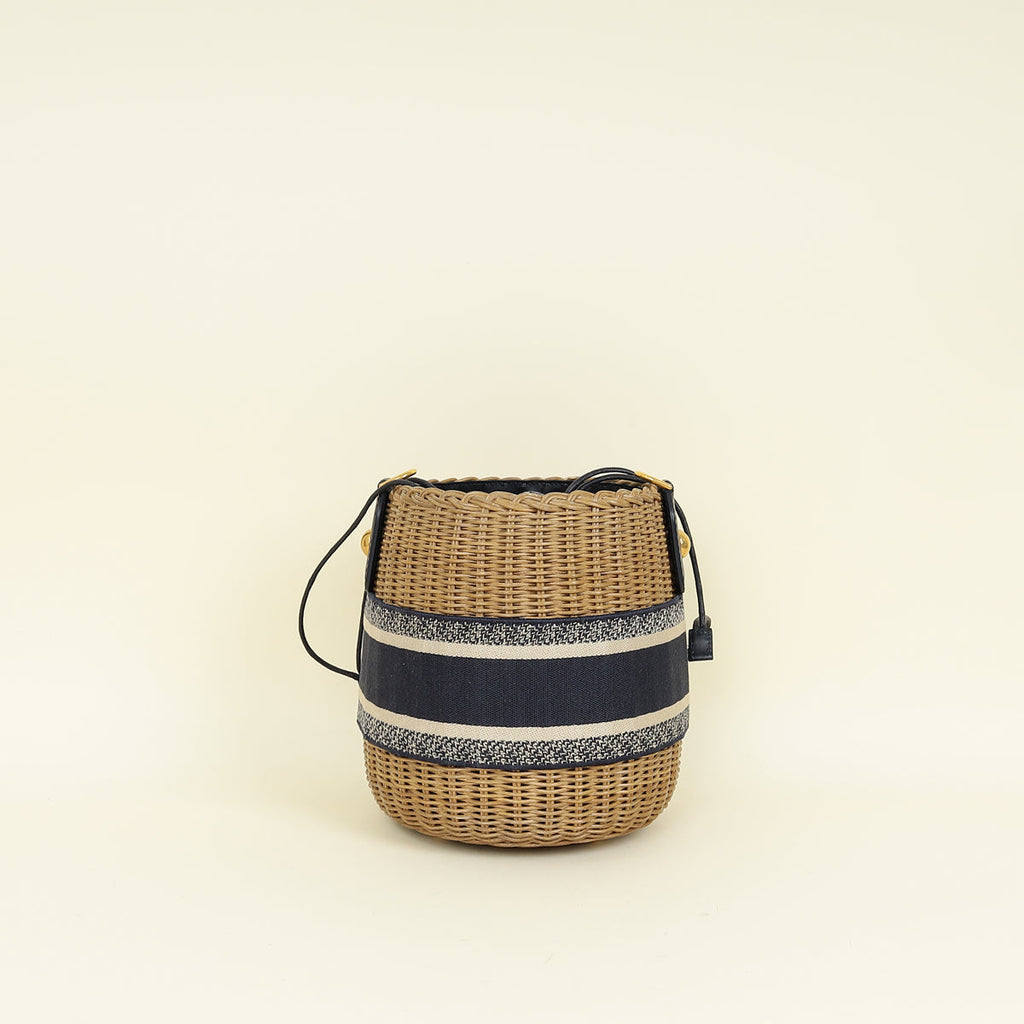 Christian Dior Navy Blue Oblique Wicker Bucket Bag