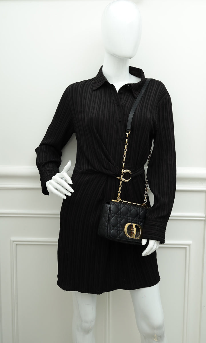Christian Dior Black Caro Cannage Small Flap Shoulder Bag