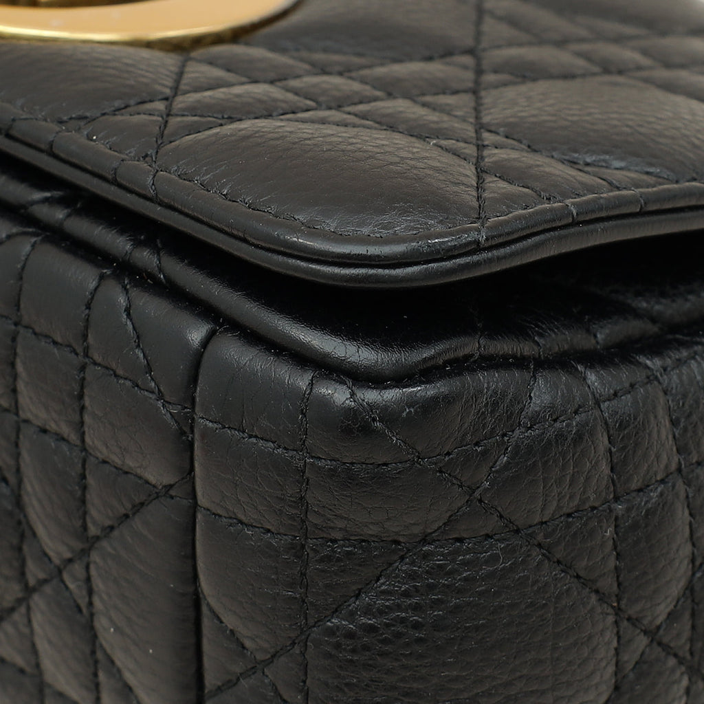 Christian Dior Black Caro Cannage Small Flap Shoulder Bag