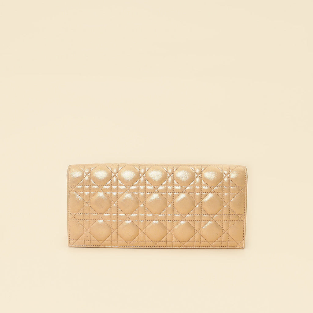 Christian Dior Metallic Gold Cannage Lady Dior Convertible Clutch