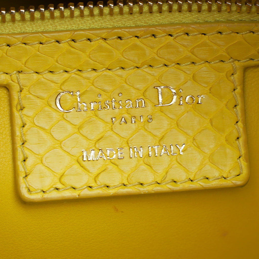 Christian Dior Yellow Python Lady Dior Large Bag