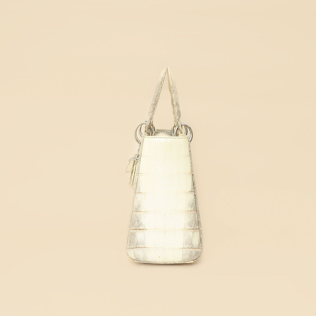 Christian Dior Bicolor Niloticus Crocodile Himalaya Lady Dior Medium Bag