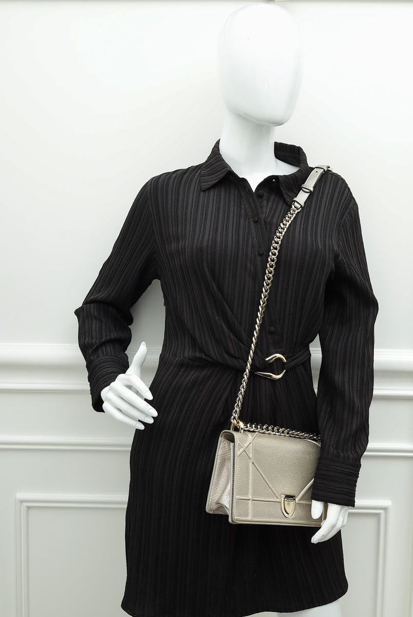 Christian Dior Metallic Champaign Diorama Shoulder Bag