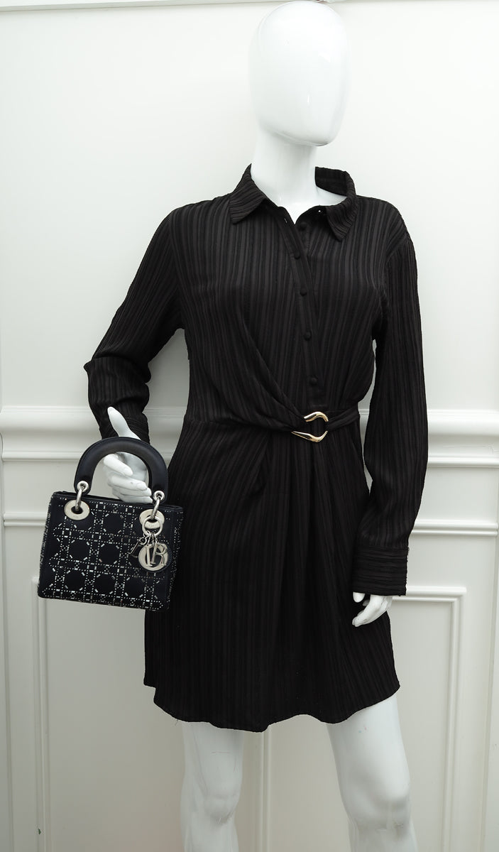 Christian Dior Black Cannage Satin Lady Dior Mini Strass Bag