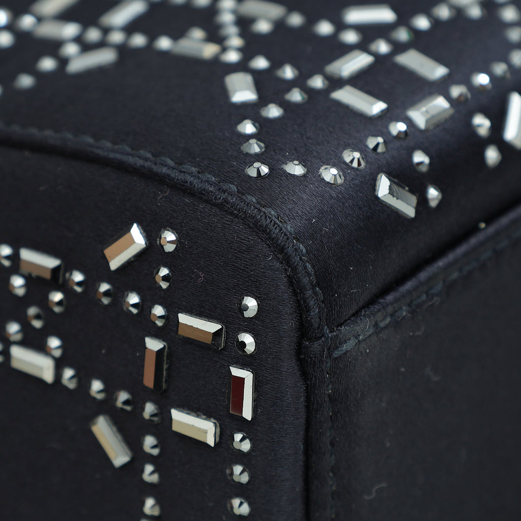 Christian Dior Black Cannage Satin Lady Dior Mini Strass Bag