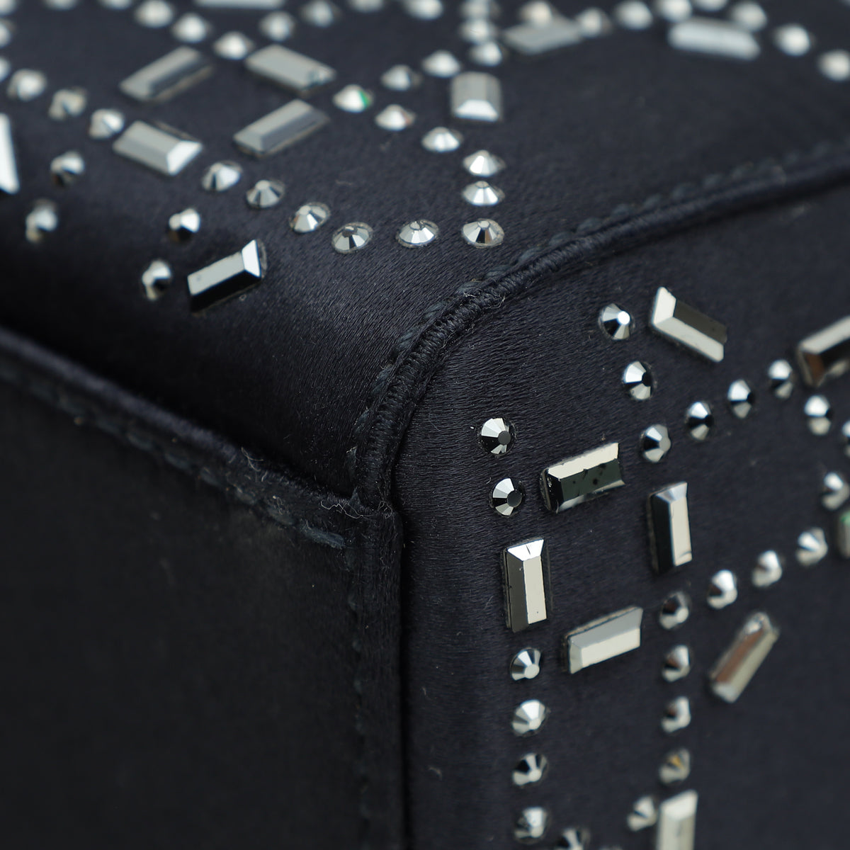 Christian Dior Black Cannage Satin Lady Dior Mini Strass Bag