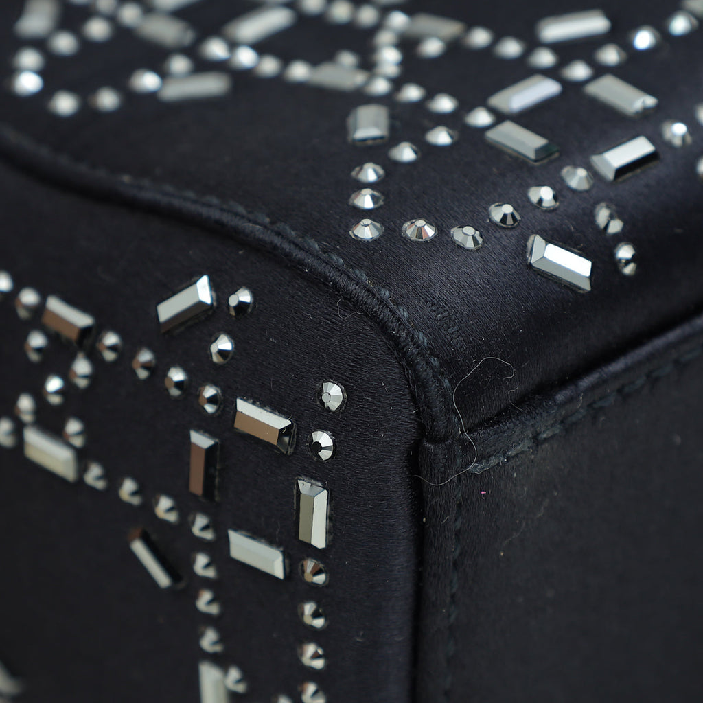 Christian Dior Black Cannage Satin Lady Dior Mini Strass Bag