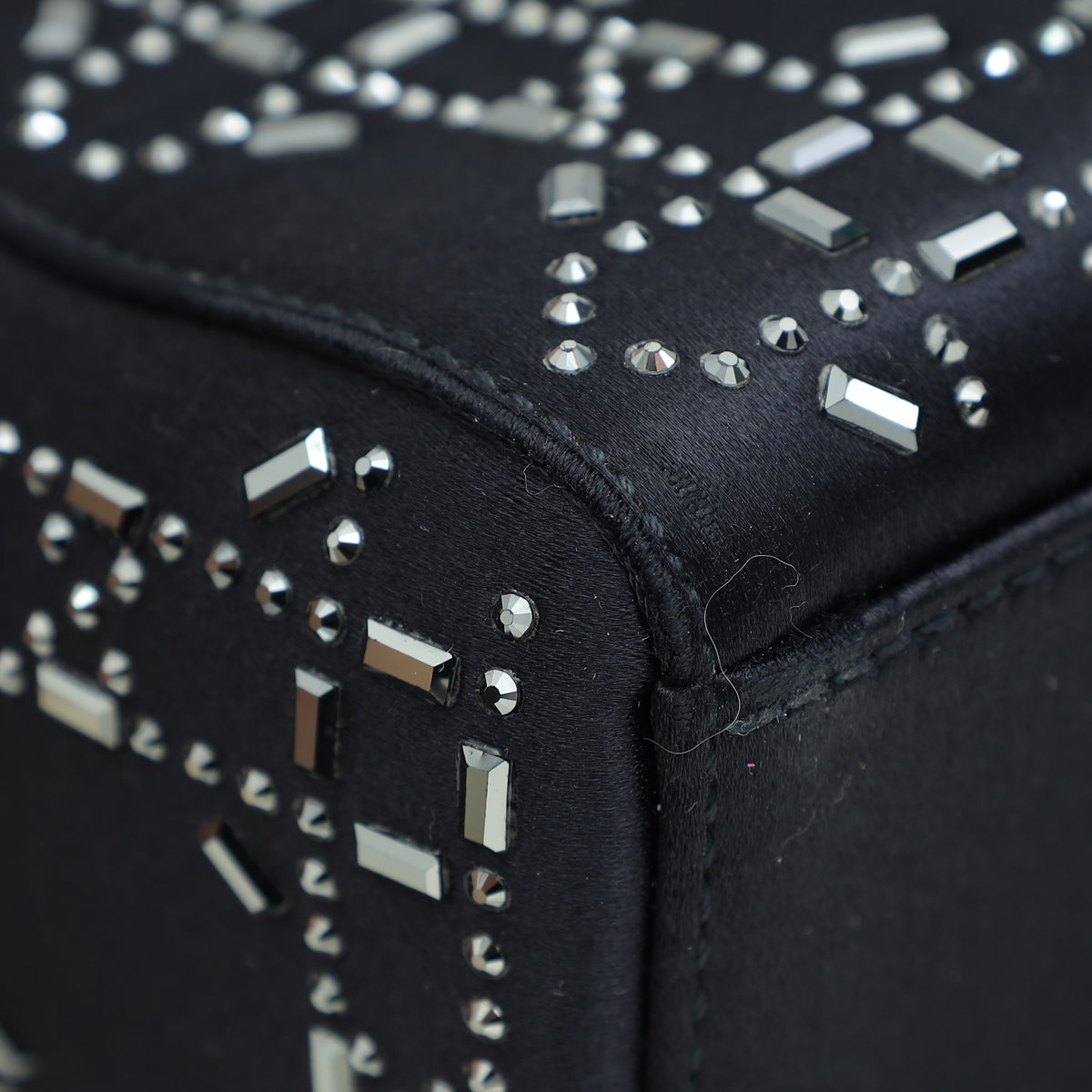 Christian Dior Black Cannage Satin Lady Dior Mini Strass Bag