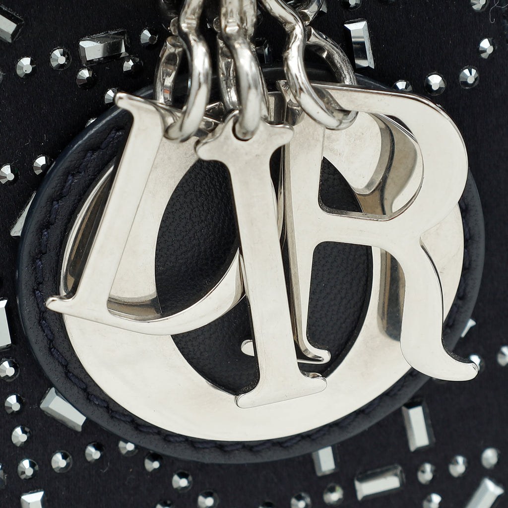 Christian Dior Black Cannage Satin Lady Dior Mini Strass Bag