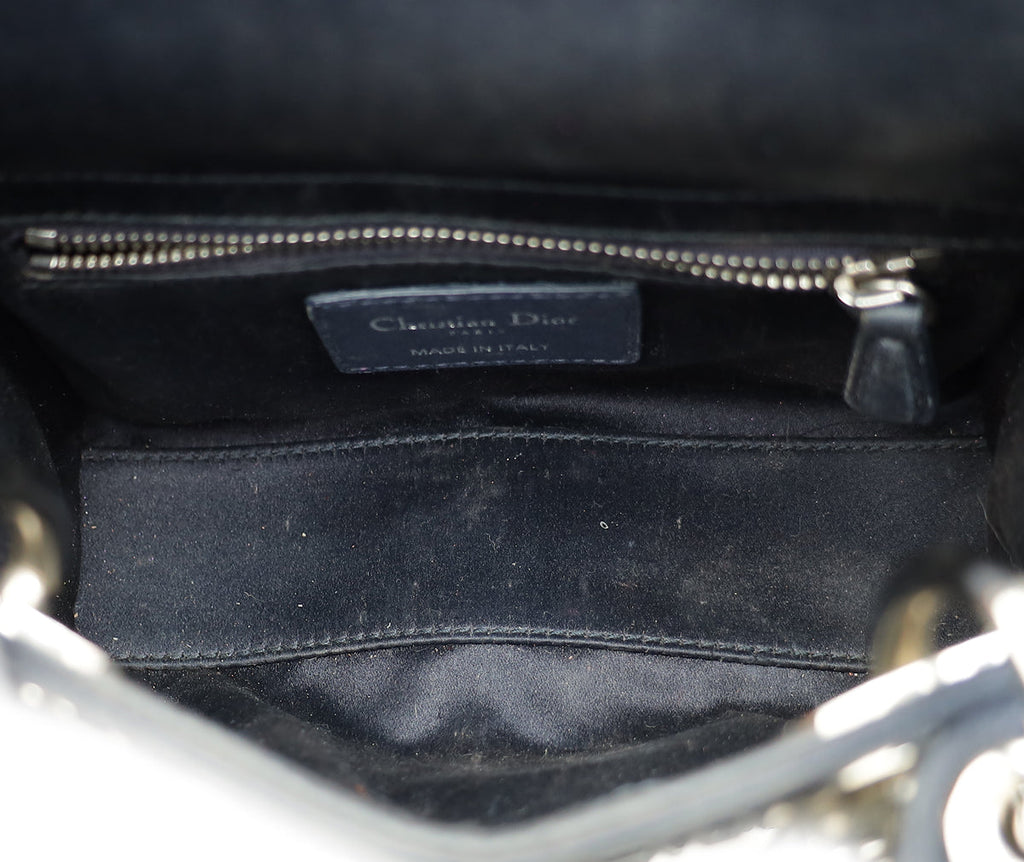 Christian Dior Black Cannage Satin Lady Dior Mini Strass Bag