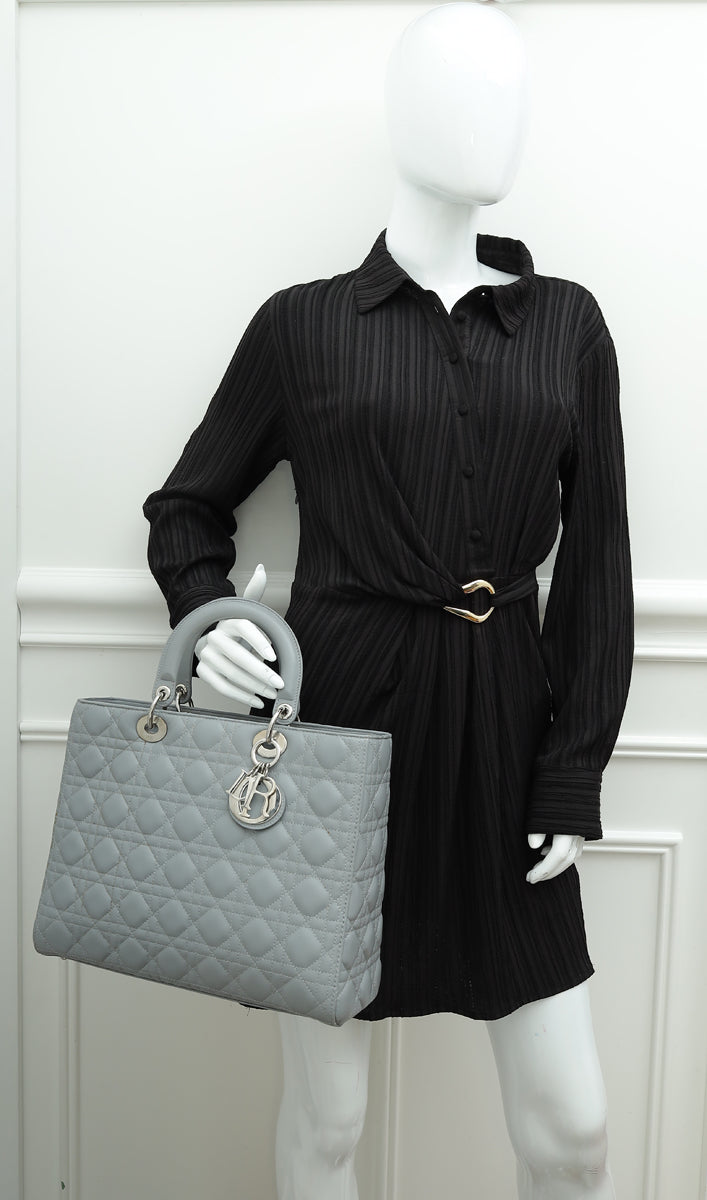 Christian Dior Grey Lady Dior Large Bag