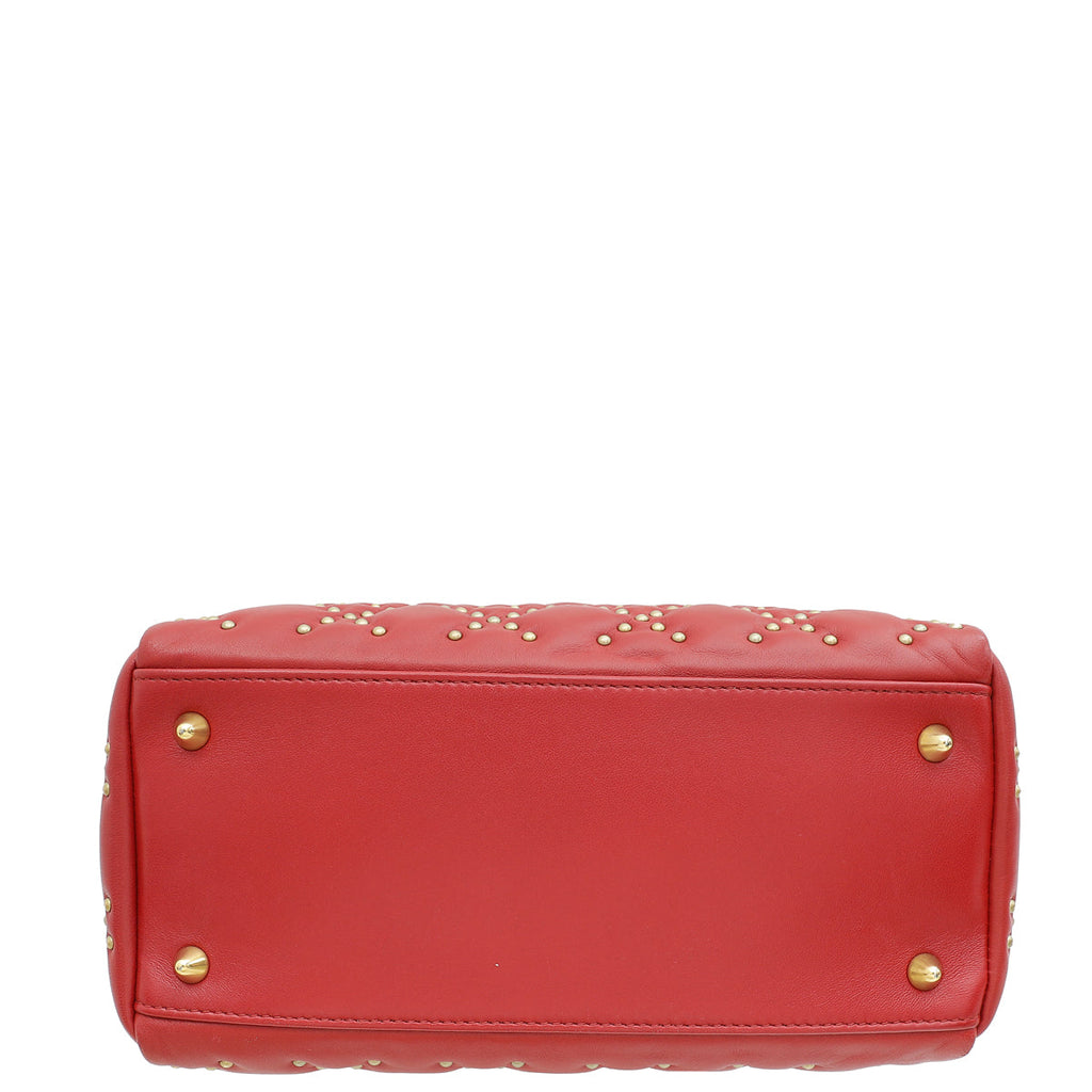 Christian Dior Red Lady Dior Studded Supple Medium Bag