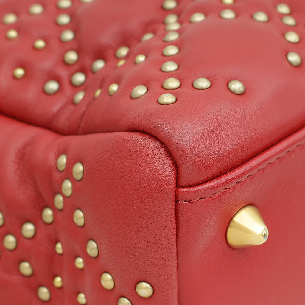 Christian Dior Red Lady Dior Studded Supple Medium Bag