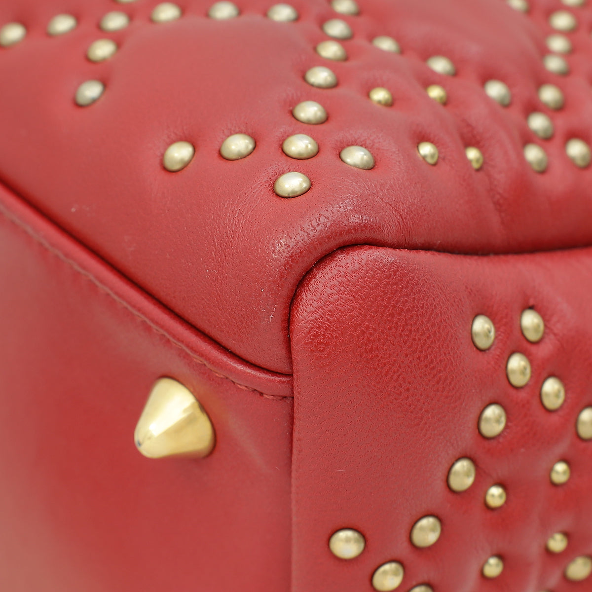Christian Dior Red Lady Dior Studded Supple Medium Bag