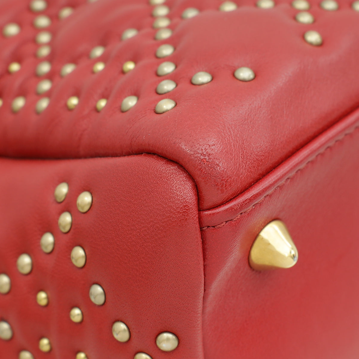 Christian Dior Red Lady Dior Studded Supple Medium Bag