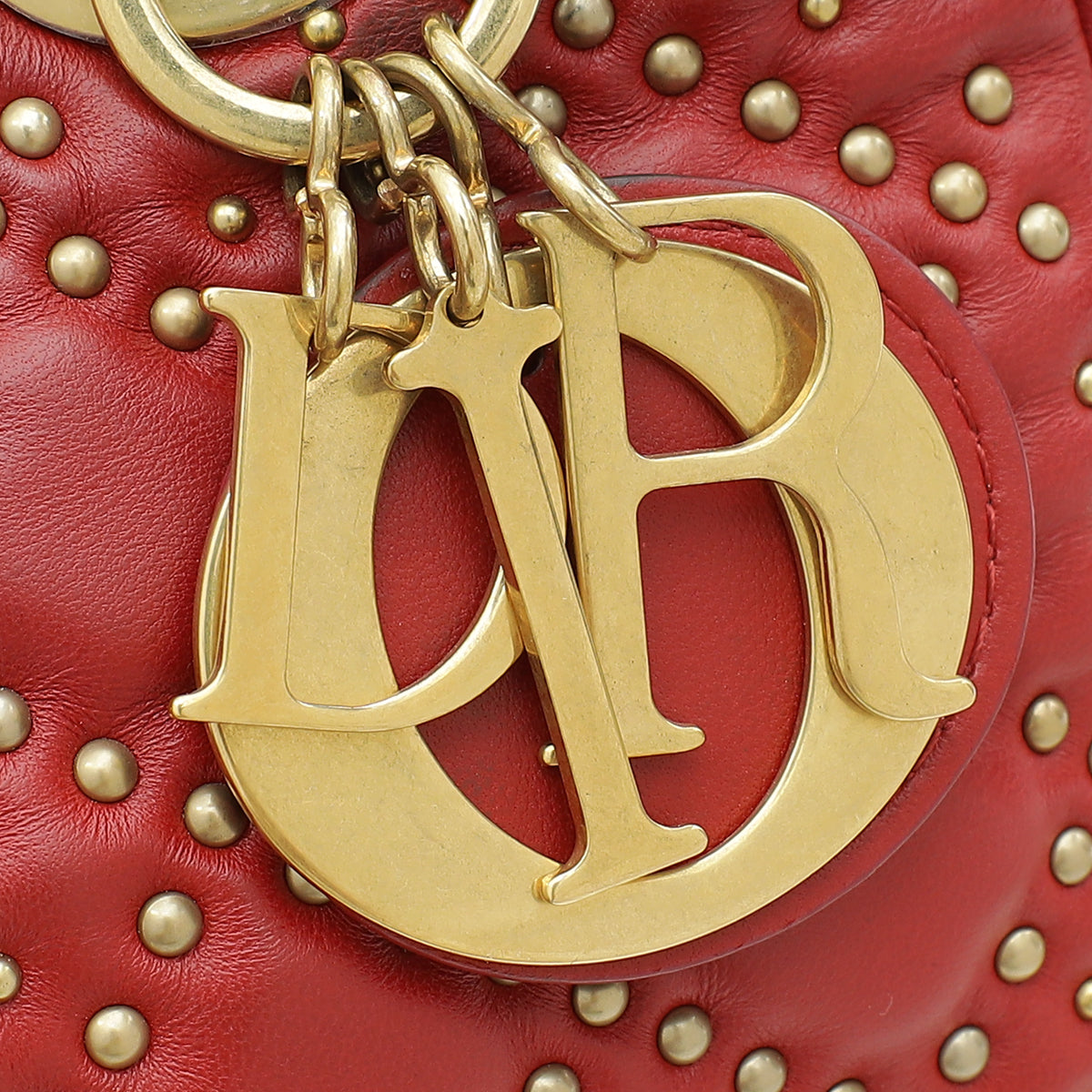 Christian Dior Red Lady Dior Studded Supple Medium Bag