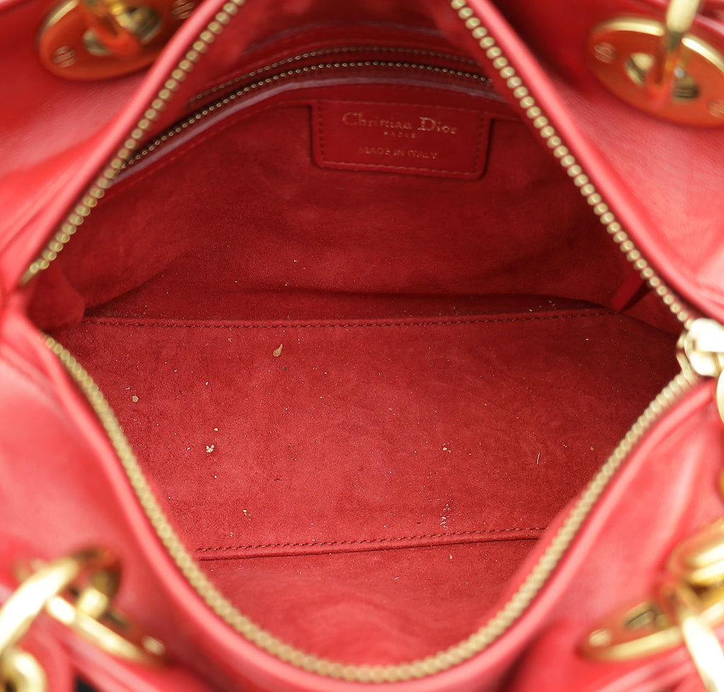 Christian Dior Red Lady Dior Studded Supple Medium Bag