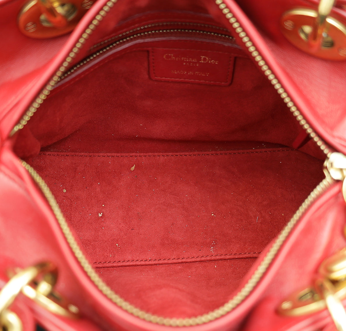 Christian Dior Red Lady Dior Studded Supple Medium Bag