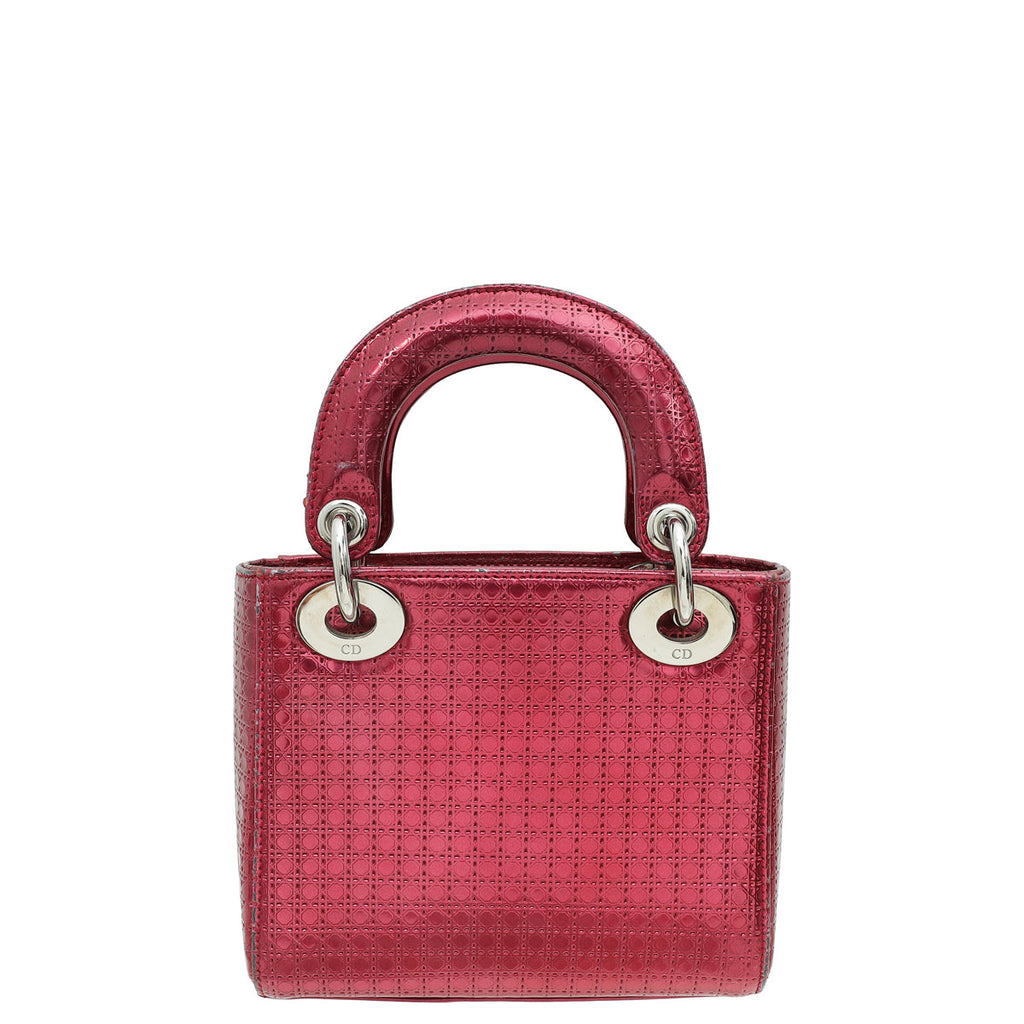 Christian Dior Metallic Fuchsia Lady Dior Microcannage Mini Strap Bag
