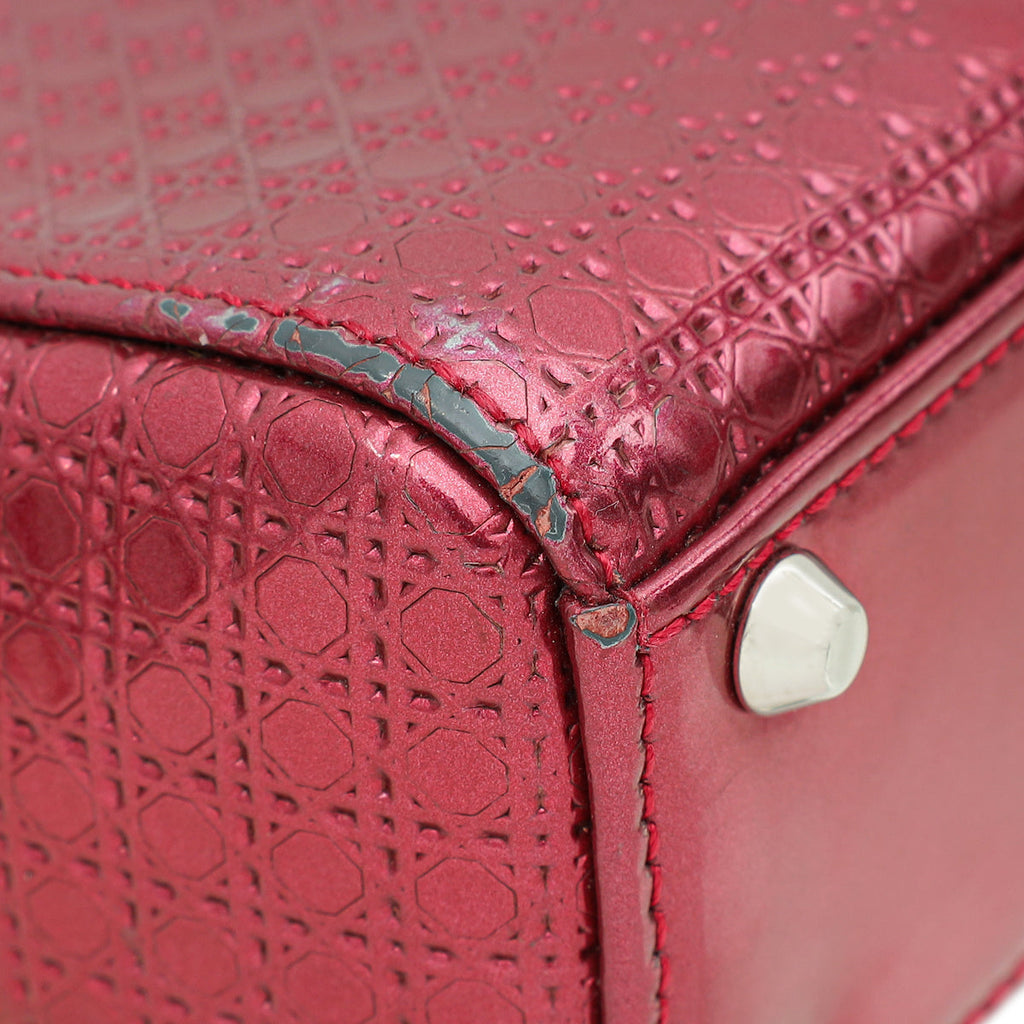 Christian Dior Metallic Fuchsia Lady Dior Microcannage Mini Strap Bag
