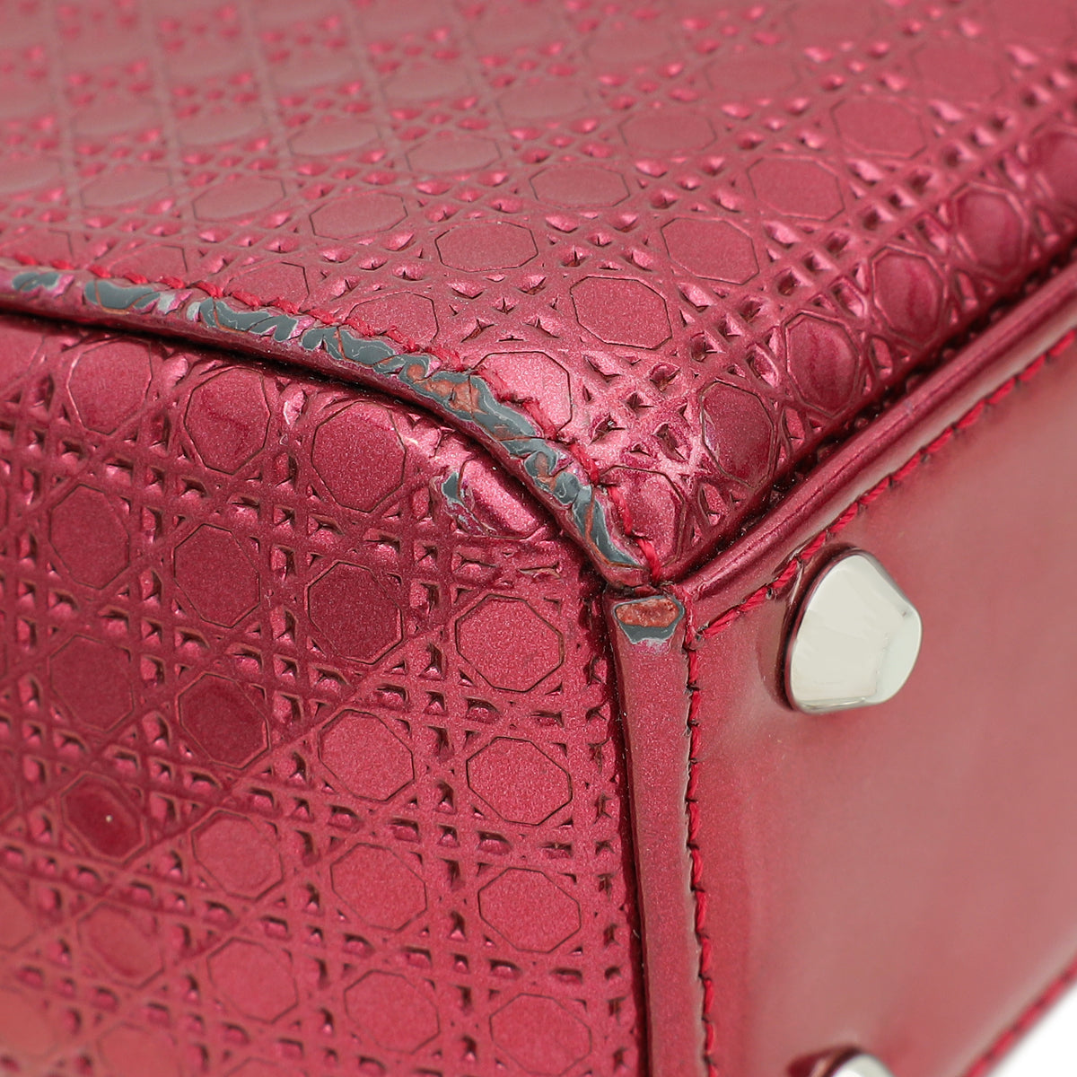 Christian Dior Metallic Fuchsia Lady Dior Microcannage Mini Strap Bag