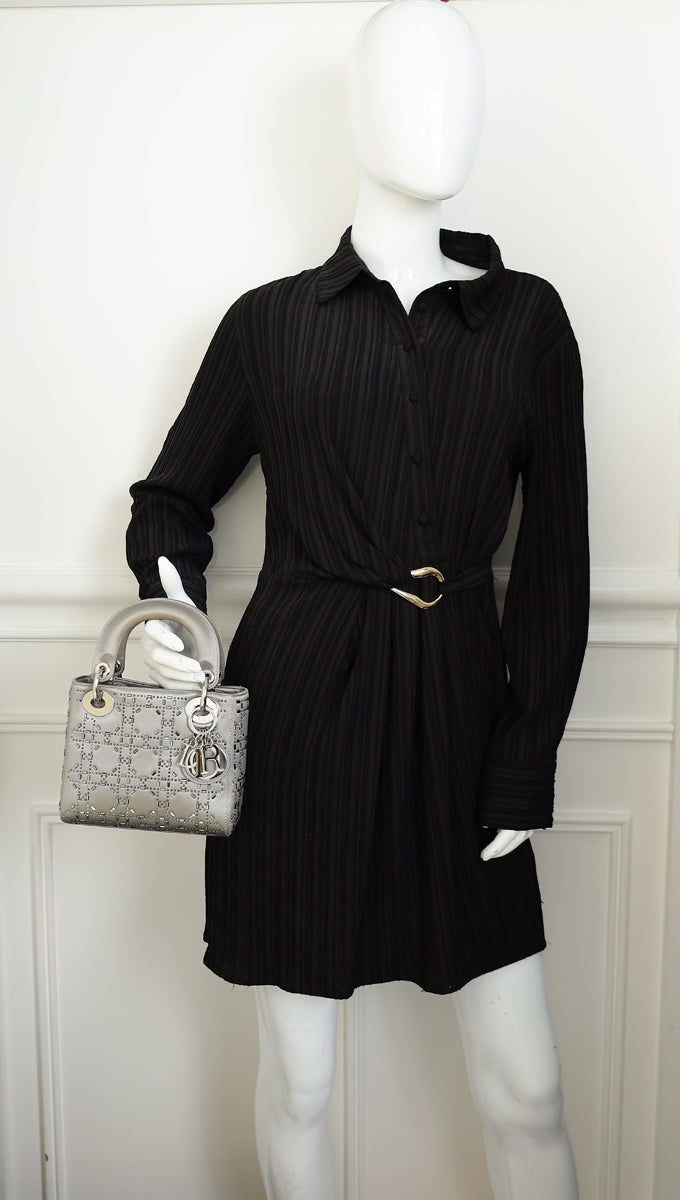 Christian Dior Gray Strass Cannage Satin Mini Lady Dior Bag