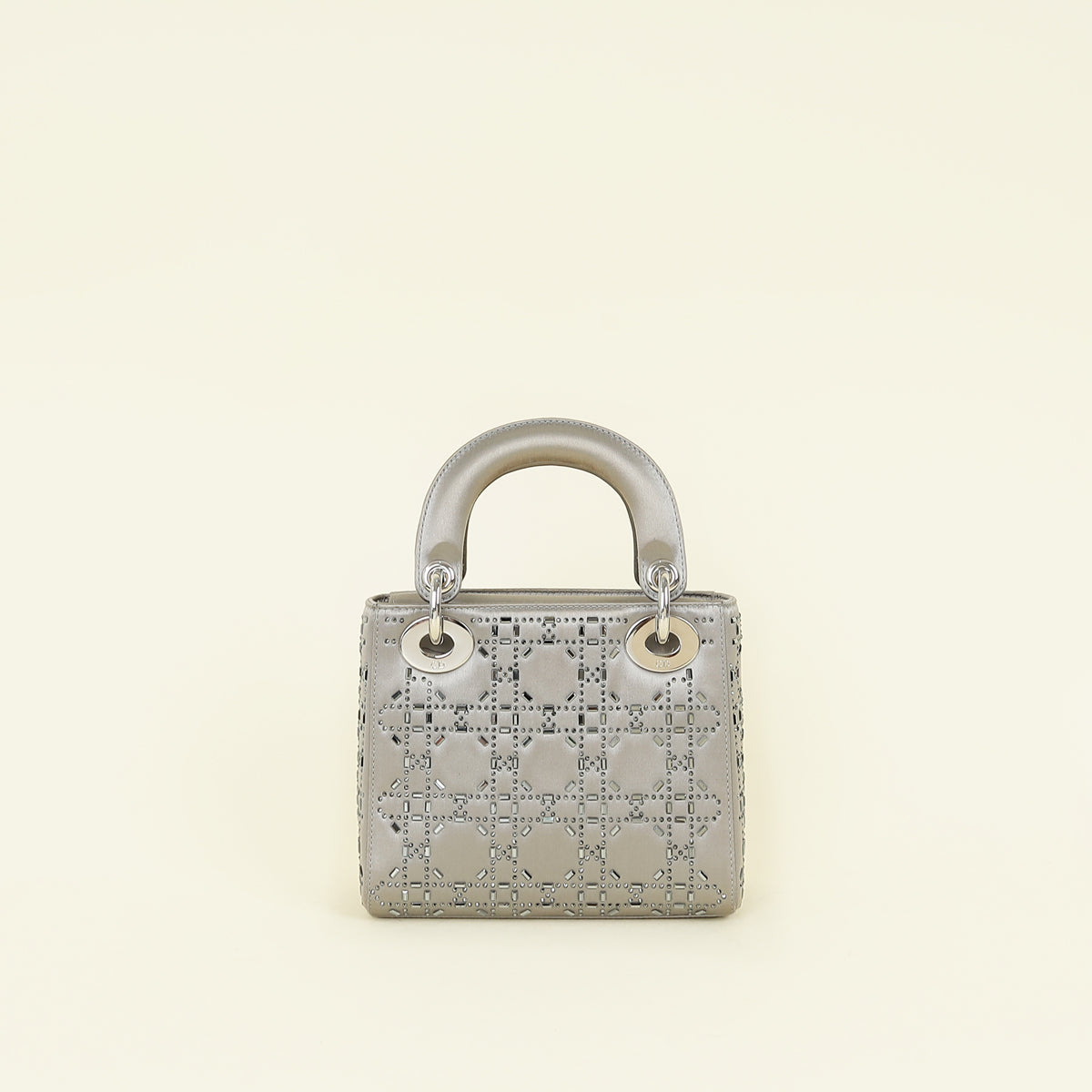 Christian Dior Gray Strass Cannage Satin Mini Lady Dior Bag