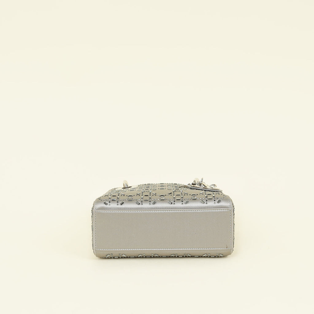 Christian Dior Gray Strass Cannage Satin Mini Lady Dior Bag