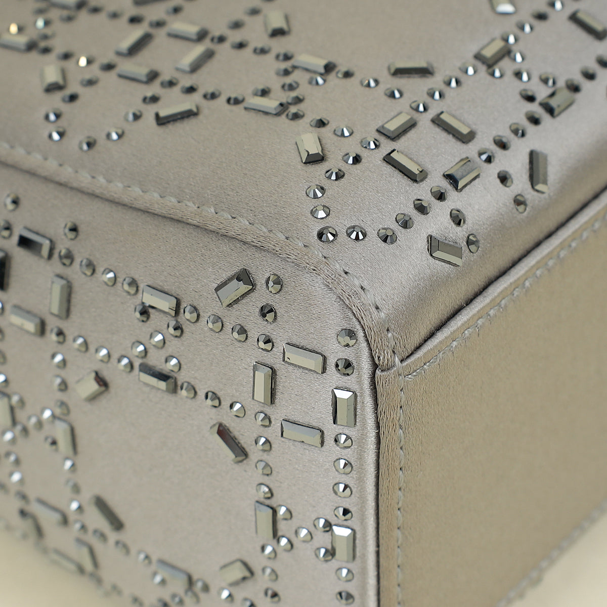 Christian Dior Gray Strass Cannage Satin Mini Lady Dior Bag